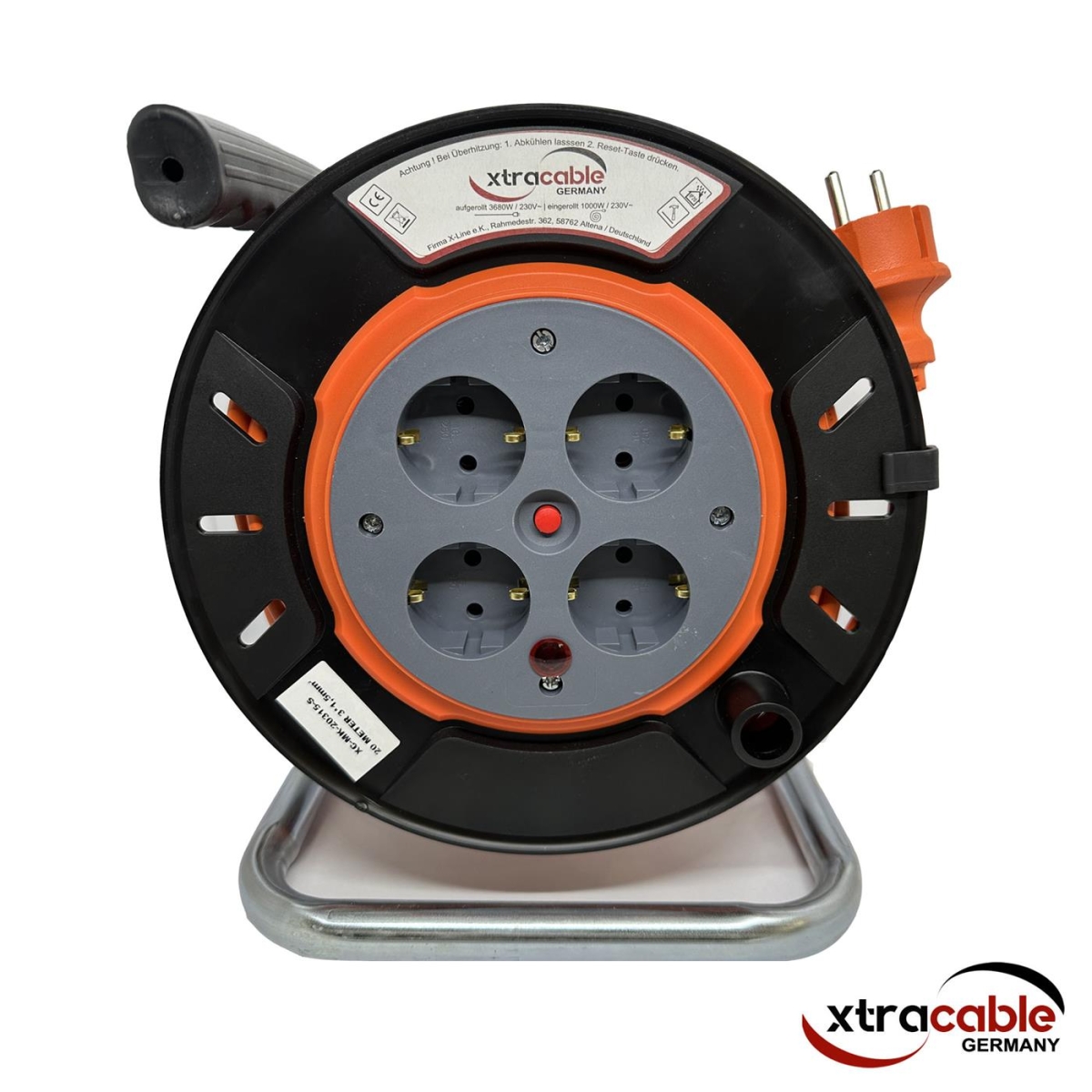 Kabeltrommel mit 20 Meter Kabel 3x1,5mm² IP20, mit 4X2P