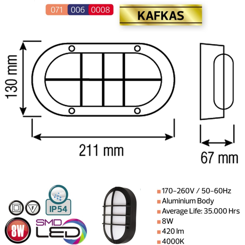 8W Schwarz 4000K LED Kellerleuchte Kellerlampe